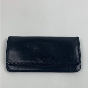 Cole Haan Soft Black Leather Wallet Clutch Flap snap close Multiple pockets